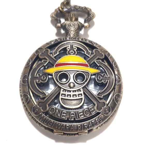 One Piece Pocket Watch Gold Bronze Pirate Anime Necklace Clock Christmas Gift - Picture 1 of 14